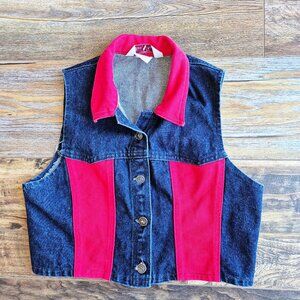 Bar N None Made in USA Denim Patchwork Cropped Top Vest Sleeveless Red Blue